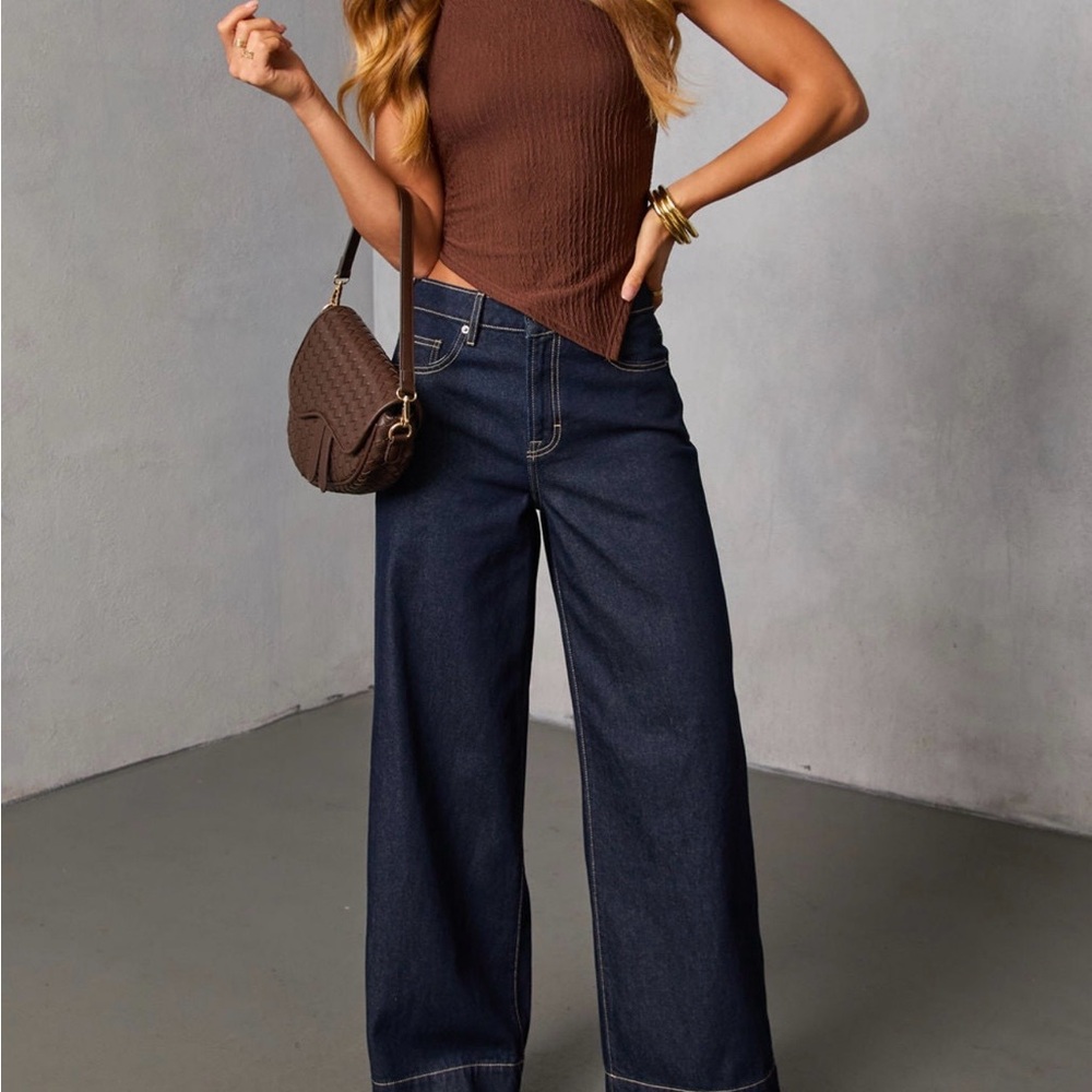 Vici Wide-Leg Dark Blue Jeans - Picture 3 of 7
